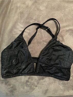 Black Sparkle Plunge Auden Bralette – Cross Strap, Size M
